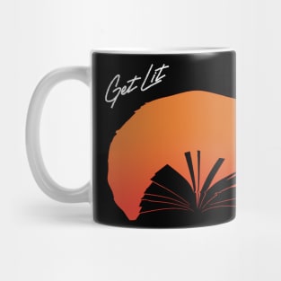 Get lit-album cover parody with a sunset and a book in negative space Mug